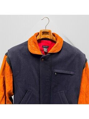 VTG 90s GANT Wool Blend Leather Sleeve Bomber Varsity Jacket Mens L Color Block